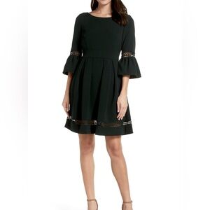 Eliza J dress black fit and flare bell sleeve sz 4 petite cocktail formal event